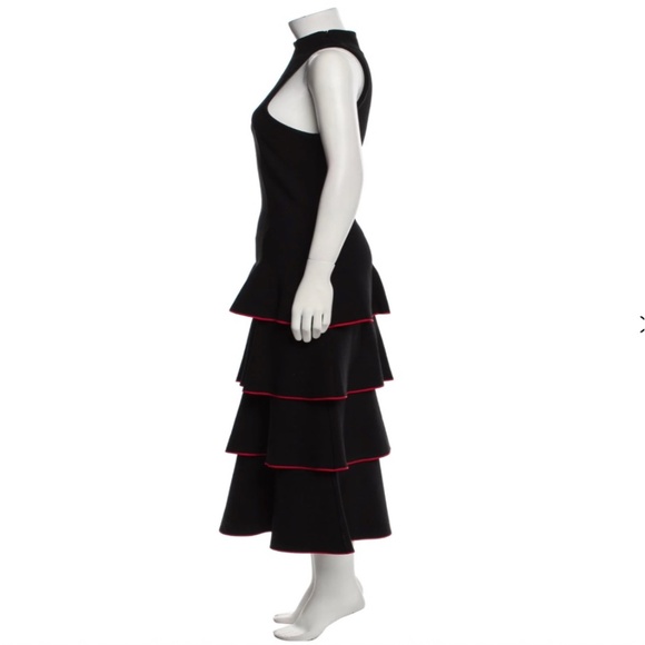 Proenza Schouler Long Navy Dress with Mock Neck and Tiered Skirt - Picture 2 of 7